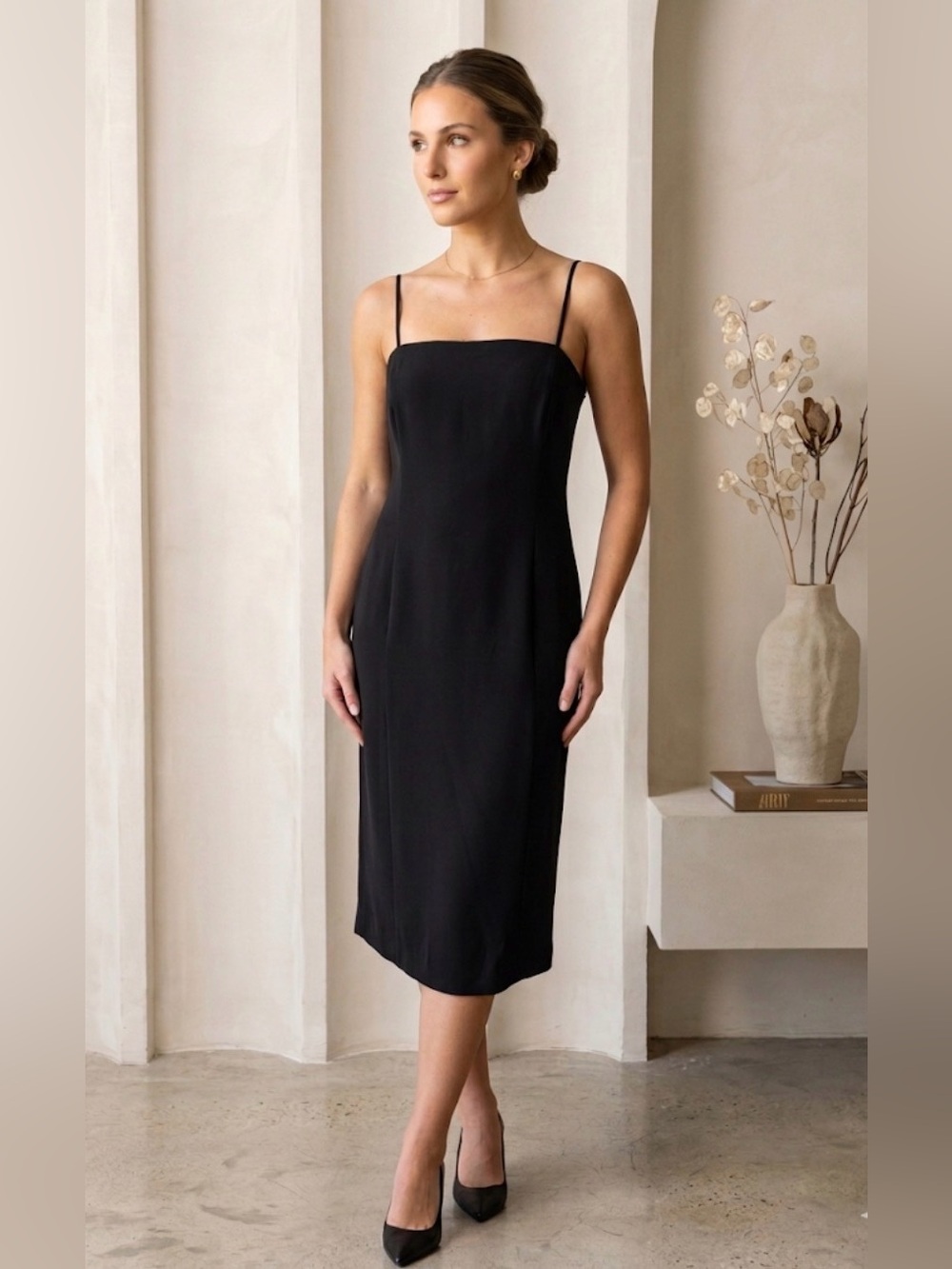 Worth New York Classic Black Slip Dress with Thin Straps - sz 12 - NWT